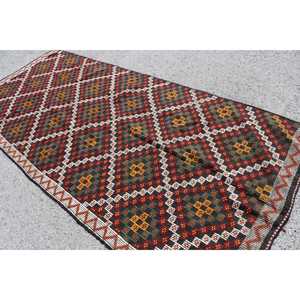 Grand tapis vintage 4,6x10,7 pieds, tapis turc Kilim en laine à bordure rouge - Product Image 3