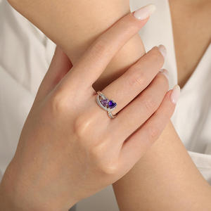 Jeulia Twisted Gold Plated Custom Double Heart Birthstone <b>Name</b> <b>Ring</b> - Product Image 6