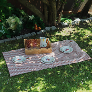 Bandeja de servicio rectangular de ratán tejido ecológico con bordes festoneados y asas para té, café, desayuno, hogar, cocina, comedor - Product Image 3