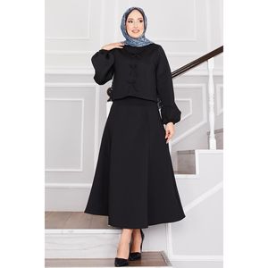 Ensemble noir 2 pièces pour jupe à nœud de plongée et haut XS taille col à revers formel pour le bureau pour les saisons d'été et d'automne - Product Image 4