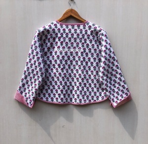 Veste bohème style floral imprimé au tampon, réversible, pour l'automne, l'hiver et l'été, style streetwear, faite main - Product Image 4