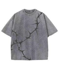 Camiseta Unisex Extra Grande de Algodón Gris Lavado con Estampado Abstracto de Espinas, Estilo Vintage con Lavado Ácido, Hombros Caídos, Estilo Urbano Informal - Product Image 1