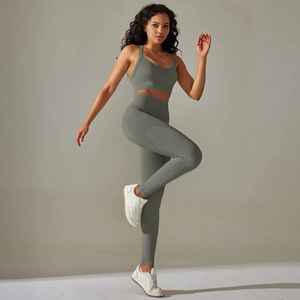 Ropa de fitness de cintura alta para mujer, conjunto de yoga para correr, gimnasio, patrón sólido, venta al por mayor - Product Image 1