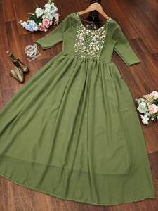 Ropa étnica de mujer india y paquistaní Georgette Kurti bordado con Kurta indio tradicional de secuencia larga para mujer - Product Image 2