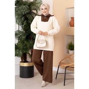 Truck Collar Cremallera Detallada Prendas De Punto 2 Piezas Set Crudo-Marrón - Product Image 4