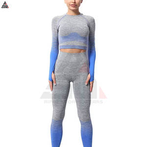 Conjunto personalizado de 2 piezas de Sujetador deportivo de cintura alta sin costuras y mallas transpirables de talla grande para mujer para entrenamiento de invierno correr - Product Image 4