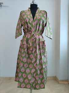 Bata Kimono India de Algodón 100%, Cuello en V, Manga Corta, Estampado Floral, para Mujer, Ropa Casual de Verano, Hecha en Rajastán - Product Image 4