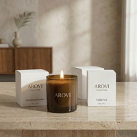 Arovi - Bougie parfumée en cire de soja dans un verre ambré de luxe avec parfum d'huile essentielle |   Bougie d'aromathérapie à étiquette privée avec boîte cadeau