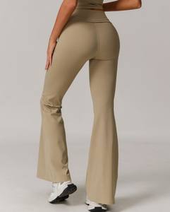 Leggins acampanados de yoga para mujer, leggings de cintura alta con logotipo personalizado de tela de reciclaje ecológica - Product Image 3