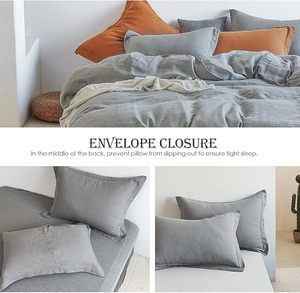 100% Cotton French Flax 200TC Washed Bedding Duvet Cover <b>Set</b> Solid Europe <b>Comforter</b> 3-Piece 2 Pillowcases Home Hotel Weddings - Product Image 3