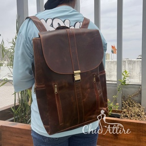 Nouveau sac à dos de luxe en cuir marron de créateur fait à la main en cuir crunch complet sac à dos élégant sac à dos sac - Product Image 1