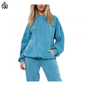 ชุดวอร์มผ้าฝ้าย100% ฟอกสีสำหรับผู้หญิงชุด2ชิ้นผ้าเช็ดทำความสะอาดกรดออกแบบได้ตามต้องการจาก2025สำหรับฤดูใบไม้ผลิ - Product Image 4