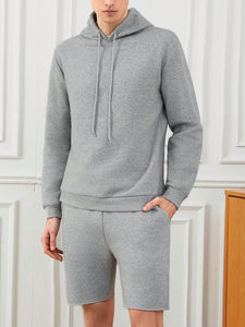Top Material Made <b>Men</b> <b>Slim</b> <b>Fit</b> Hoodie & <b>Short</b> Set Long Sleeves Hoodie & <b>Shorts</b> Set For Online Sale - Product Image 3