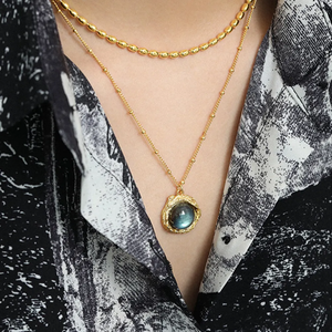 Collar de cadenas chapadas en oro de Plata de Ley 925 hecho a mano, gemas turquesas, tamaño 10MM, ajuste circular, regalo de joyería para mujer - Product Image 3