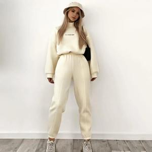 Spring Long-sleeved High-neck Printed Sweatshirt Casual Two-piece Set Tie-up Pleated <b>Top</b> Waist Sweatpants Sports Suit <b>Women</b> - Product Image 4