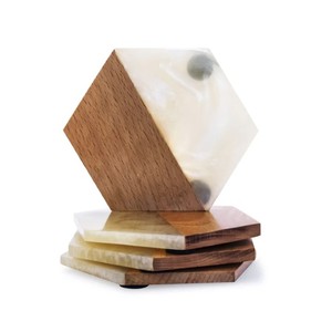 Hexagon Design Resin and Wood <b>Coaster</b> Modern walnut <b>coasters</b> Tabletop <b>Coasters</b> <b>Drinks</b> Beverages and Home Kitchen Dining Home - Product Image 6