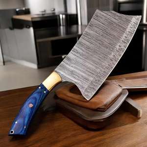 มีดสับเนื้อวัวคุณภาพสูงระดับมืออาชีพ ผลิตจากเหล็กกล้าดามัสกัสและสแตนเลส ด้ามไม้ งานฝีมือ สำหรับขายส่ง - Product Image 4