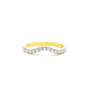 แหวนกลมเพชรธรรมชาติวงแหวนโค้งนิรันดร์14K แข็งสีเหลืองทองเต็มวงซ้อนกันได้โดยผู้ส่งออกอินเดีย