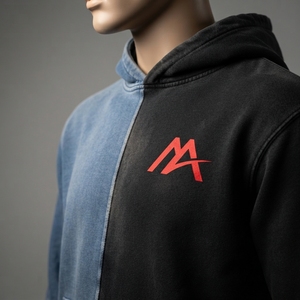 MATTIERA Men's Black Blue Two Tone Pullover <b>Hoodie</b> <b>Red</b> Logo Fleece Sweatshirt Streetwear Casual Hooded Tops Custom Wholesale OEM - Product Image 4