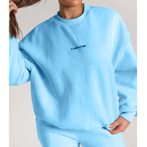 100% coton luxe streetwear surdimensionné brodé pull pull col rond 2023 relief logo personnalisé sweat à capuche femmes - Product Image 4