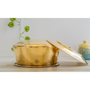 IndianArtVilla Brass Hammered <b>Cooking</b> <b>Pot</b> with Lid and Tin Lining- Traditional Cookware for Home, Hotel & Restaurants - Product Image 4