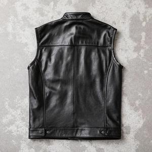 Custom Winter Cowhide Vest for Motorcyclist Bikers 100% Genuine <b>Cow</b> Leather Stand Collar Sleeveless Waistcoat Canvas <b>Fabric</b> - Product Image 4
