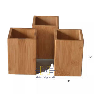 Suministros de oficina en madera para el hogar, organizador de escritorio de doble color, soportes de bolígrafos, tamaño personalizado cuadrado - Product Image 3