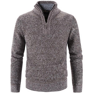 Automne hiver hommes couleur unie à manches longues col roulé fermeture éclair mâle pull sweat respirant survêtement tricoté pull - Product Image 6