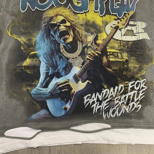 Rough Play We Are the Streets Latest Fashion Vintage Perforated Diamond Patchwork Short Sleeved T-shirt - Product Image 4