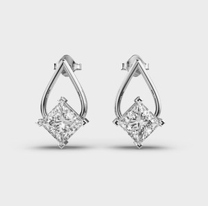 IGI Certified Princess Cut Lab Grown Diamond <b>Drop</b> Stud Earrings 14K Rose/Yellow/White Gold Geometric Designer Diamond Earrings - Product Image 5