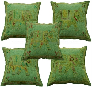 100% coton Turquoise Aari brodé carré housse de coussin bohème ethnique taie d'oreiller avec pompon nouvelle Collection de luxe - Product Image 1