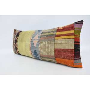 <b>Green</b> <b>Striped</b> Wool Patchwork Pillow 16x36 Inch Woven Technique Vintage Pattern Rustic Comfort Style for Living Room <b>Bedding</b> - Product Image 4