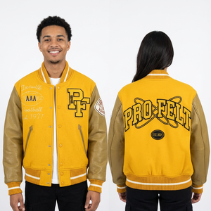 Classic Whole Sale <b>Leather</b> Sleeve Wool Body Button Closure Varsity Jackets Custom <b>Top</b> Quality College Baseball Jacket for Men's - Product Image 5