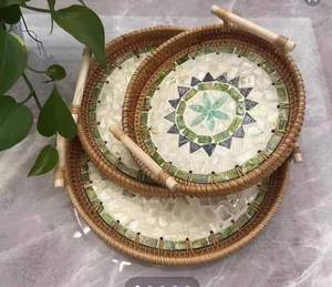 ถาดหวายทรงกลมประดับมุกดีไซน์ใหม่สำหรับตกแต่งงานปาร์ตี้2023 - Product Image 2