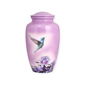 Urna Funeraria Decorativa Morada para Cenizas, Urna de Cerámica para Cremación con Diseño de Colibrí y Flores, Elegante Urna Conmemorativa - Product Image 1