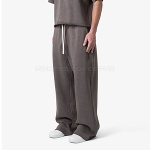 Pantalon de jogging gris ample pour homme, taille élastique avec cordon de serrage, coupe décontractée, en coton mi-lourd, avec poches latérales, style automne - Product Image 3