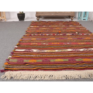 3.6x6.4 ft Vintage Kilim Rug, Turkish Rug, <b>Red</b> Ombr <b>Wool</b> Rug - Product Image 5