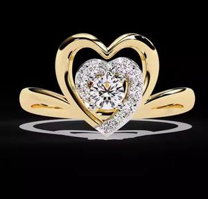 Anillo de compromiso de Halo de corazón de oro rosa de 10K, banda lisa de diamante de moissanita Original, regalo perfecto para su anillo de compromiso de promesa - Product Image 1