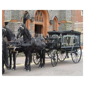 Carruaje funerario de estilo vintage, carro fúnebre negro dibujado a caballo, carro funerario negro antiguo, carro funerario de caballos negro antiguo, venta - Product Image 1