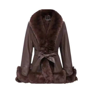 Nouveauté Veste longue en cuir à la mode pour femmes avec manches en fourrure de renard Manteau rembourré en duvet personnalisable - Product Image 1