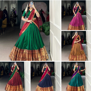 Último diseñador damas de honor Lehenga Choli hermosa tela de algodón puro Narayan Pet Zari tejido borde trabajo para fiestas bodas - Product Image 6