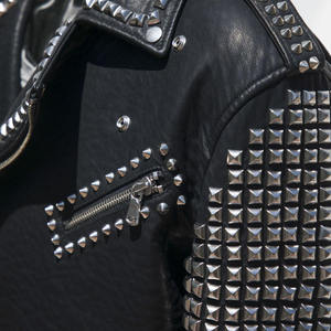 Veste sans col en cuir véritable pour homme OEM avec rivets tendance, style streetwear, printemps, respirante, vente en gros - Product Image 4