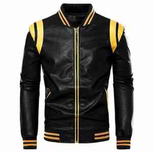 Chaqueta de cuero ajustada para hombre, con cuello vuelto PU chaqueta de cuero de alta calidad, chaqueta de cuero de moda para hombre - Product Image 4