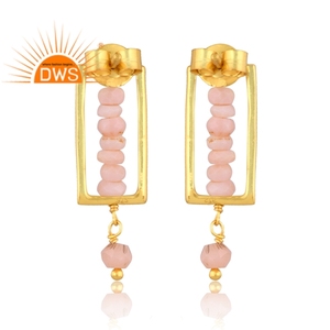 Meilleure qualité en argent sterling plaqué or 18 carats opale rose naturelle perlée de pierres précieuses boucle d'oreille demi fabricant de bijoux fins - Product Image 4