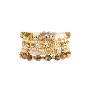 Bracelet en perles de pierres naturelles mélangées avec breloque feuille, cadeau fabriqué en alliage de zinc durable - Product Image 4