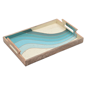 Plateau de service en bois de manguier imprimé rectangulaire attrayant en laiton AK avec poignée multicolore pour décor de cuisine/décor de table - Product Image 3