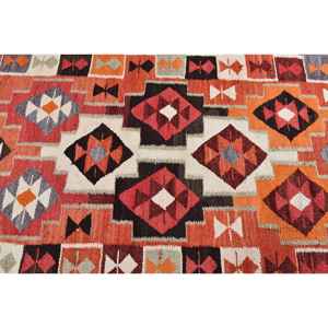 Turkish Rug, <b>Runner</b> 3.2x9.4 ft Vintage Rug, <b>Red</b> Black Solid Wool Rug - Product Image 5