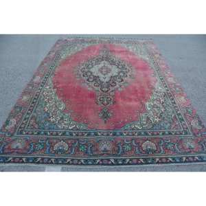 พรมขนสัตว์ตุรกีวินเทจสีแดงสีฟ้า7.5 x 10.8ft ขนาดใหญ่ Boho พื้นที่ปะติดปะต่อกันสี่เหลี่ยมผืนผ้าห้องโถงน้ำยางคลาสสิกสำหรับห้องนอนห้องนั่งเล่น - Product Image 1