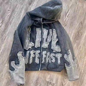 Sudadera con capucha y cremallera estilo streetwear personalizada, 100% algodón jersey, doble capa, lavado ácido, efecto desgastado vintage, corte regular para hombre - Product Image 4