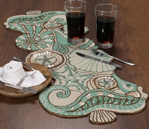 Christmas Decorative and Leaves Design Beaded <b>Runner</b> Placemat <b>Dining</b> <b>Table</b> Fancy Mat Handmade Decorative <b>Runners</b> for Wedding - Product Image 1